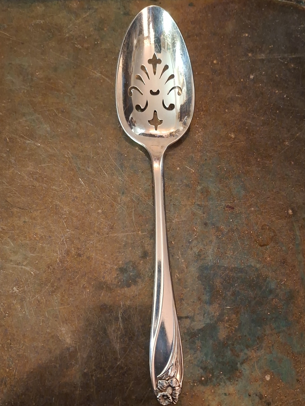 1950 International Silver Daffodil Pierced Serving Spoon